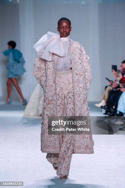 Model walks the runway during the Elie Saab Haute Couture Spring Summer 2023 show as part of Paris Fashion Week on January 25, 2023 in Paris, France.