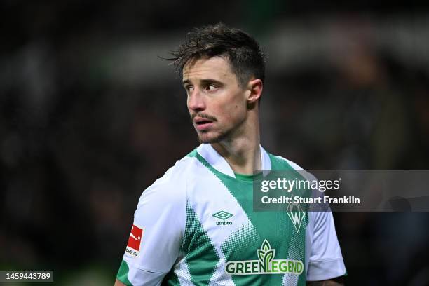 Marco Friedl of SV Werder Bremen looks on during the Bundesliga match between SV Werder Bremen and 1. FC Union Berlin at Wohninvest Weserstadion on...