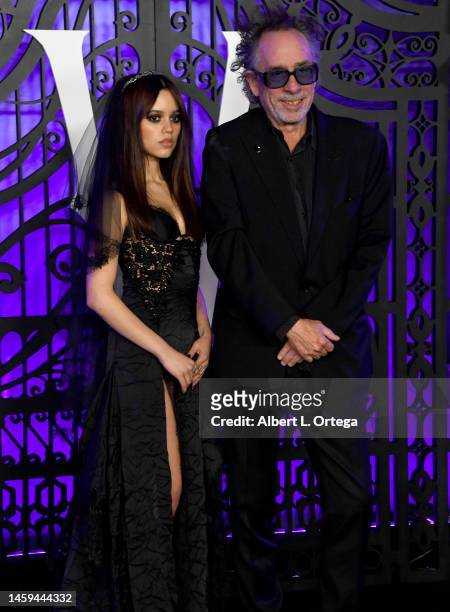 Jenna Ortega and Tim Burton attend the World Premiere Of Netflix's "Wednesday" held at Hollywood Legion Theater on November 16, 2022 in Los Angeles,...