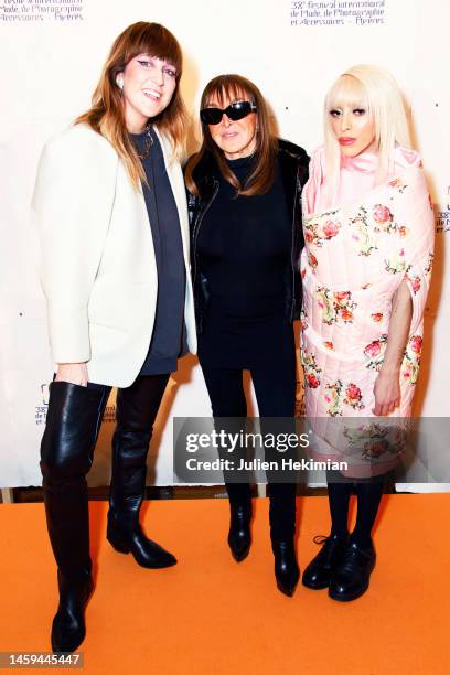 Daphné Bürki, Babeth Djian and Bilal Hassani attend the announcement of the 38th International Festival of Hyeres as part of Paris Fashion Week at...