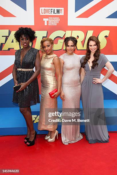 Actresses Lashana Lynch, Lorraine Burroughs, Lenora Crichlow and Lily James attend the UK premiere of "Fast Girls" at the Odeon West End on June 7,...