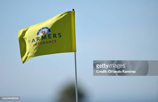 General view of a pin flag on the 11th hole during the first round of the Farmers Insurance Open at Torrey Pines Golf Course on January 25, 2023 in...