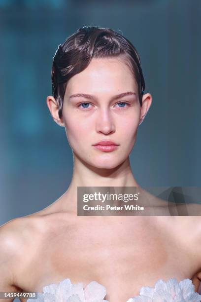 Model walks the runway during the Elie Saab Haute Couture Spring Summer 2023 show as part of Paris Fashion Week on January 25, 2023 in Paris, France.