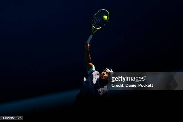 Jason Kubler of Australia serves during the round three men's doubles match against Tomislav Brkic of Bosnia and Herzegovina and Gonzalo Escobar of...