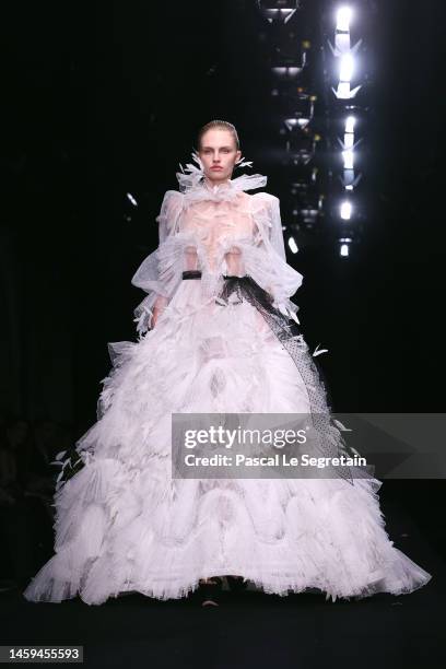 Model walks the runway during the Valentino Haute Couture Spring Summer 2023 show as part of Paris Fashion Week on January 25, 2023 in Paris, France.
