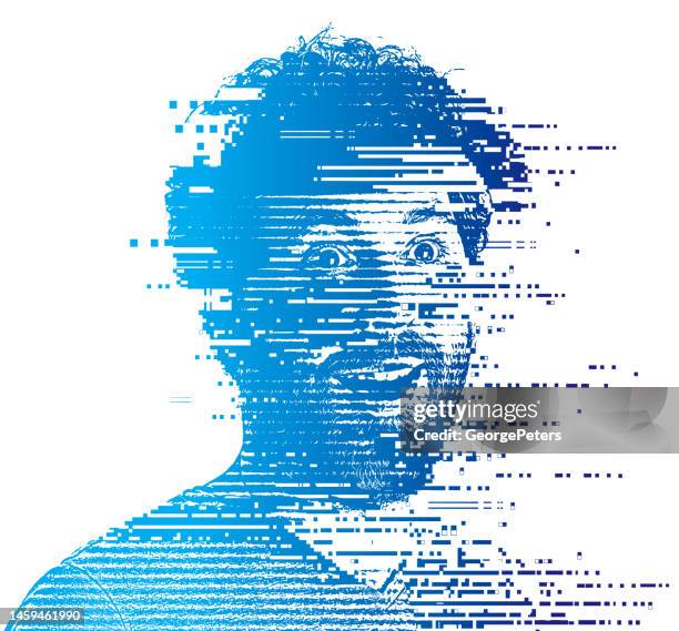 man with funny facial expression and glitch technique - glitch texture stock illustrations