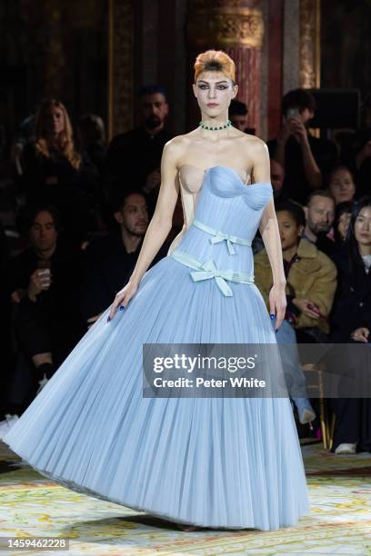 Model walks the runway during the Viktor & Rolf Haute Couture Spring Summer 2023 show as part of Paris Fashion Week on January 25, 2023 in Paris,...