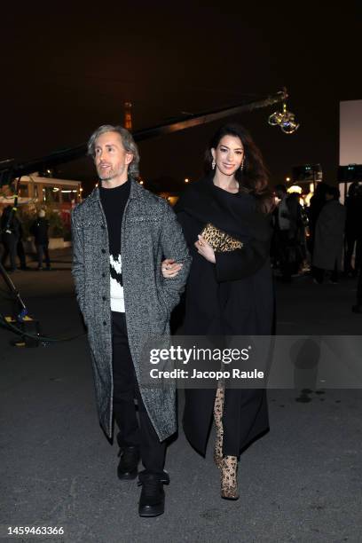 Adam Shulman and Anne Hathaway attend the Valentino Haute Couture Spring Summer 2023 show as part of Paris Fashion Week on January 25, 2023 in Paris,...