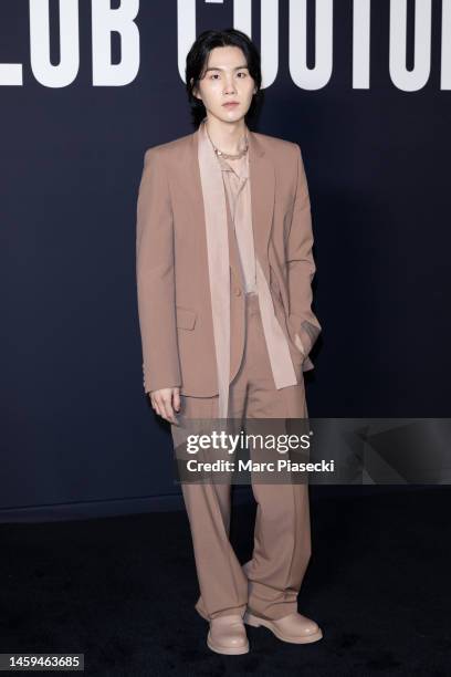 Suga from BTS attends the Valentino Haute Couture Spring Summer 2023 show as part of Paris Fashion Week on January 25, 2023 in Paris, France.