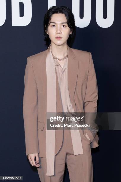 Suga from BTS attends the Valentino Haute Couture Spring Summer 2023 show as part of Paris Fashion Week on January 25, 2023 in Paris, France.