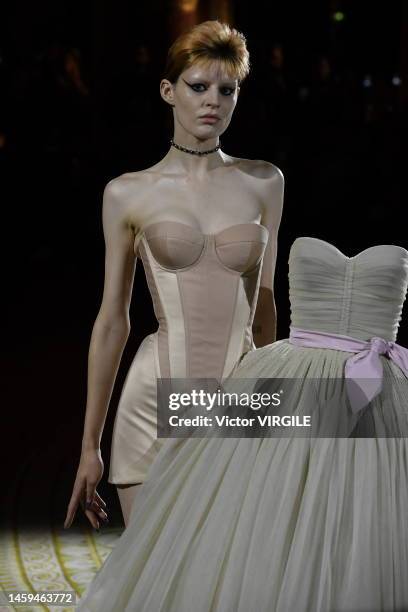 Model walks the runway during the Viktor & Rolf Haute Couture Spring/Summer 2023 fashion show as part of the Paris Haute Couture Week on January 25,...