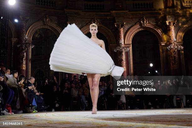 Model walks the runway during the Viktor & Rolf Haute Couture Spring Summer 2023 show as part of Paris Fashion Week on January 25, 2023 in Paris,...