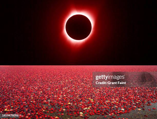 abstract. eclipse and red field. - solar eclipse in canada stock pictures, royalty-free photos & images