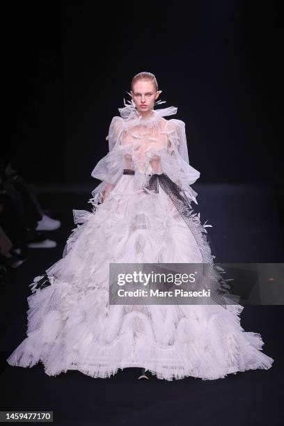 Model walks the runway during the Valentino Haute Couture Spring Summer 2023 show as part of Paris Fashion Week on January 25, 2023 in Paris, France.