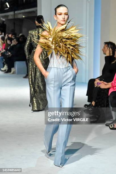 Model walks the runway during the Jean Paul Gaultier by Haider Ackermann Haute Couture Spring/Summer 2023 fashion show as part of the Paris Haute...