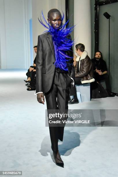 Model walks the runway during the Jean Paul Gaultier by Haider Ackermann Haute Couture Spring/Summer 2023 fashion show as part of the Paris Haute...