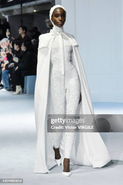 Model walks the runway during the Jean Paul Gaultier by Haider Ackermann Haute Couture Spring/Summer 2023 fashion show as part of the Paris Haute...