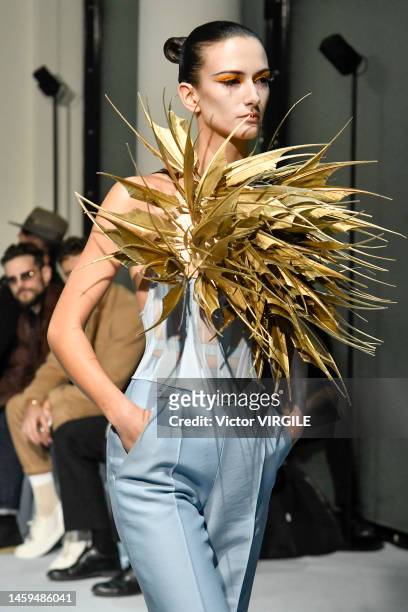 Model walks the runway during the Jean Paul Gaultier by Haider Ackermann Haute Couture Spring/Summer 2023 fashion show as part of the Paris Haute...