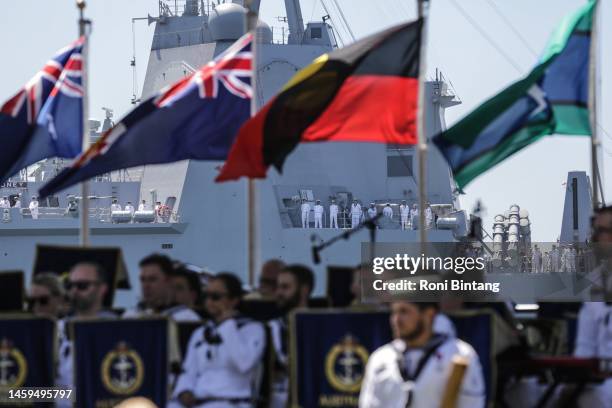 The Royal Australian Navy seen on the HMAS Sydney during the Salute to Australia Ceremony on Australia Day on January 26, 2023 in Sydney, Australia....