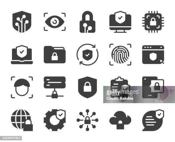 ilustraciones, imágenes clip art, dibujos animados e iconos de stock de seguridad digital - iconos - fingerprint scanner