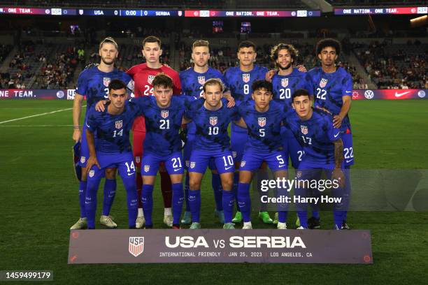 The United States team poses prior to the International Friendly match against Serbia at BMO Stadium on January 25, 2023 in Los Angeles, California.