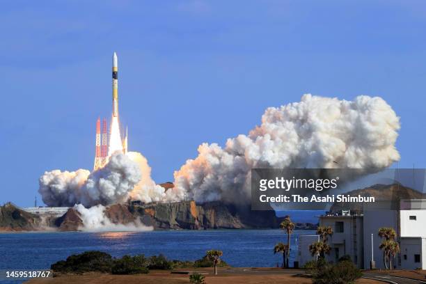 No.46 rocket lifts off from Japan Aerospace Exploration Agency Tanegashima Space Center on January 26, 2023 in Minamitane, Kagoshima, Japan. The...