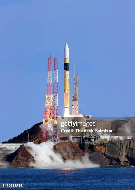 No.46 rocket lifts off from Japan Aerospace Exploration Agency Tanegashima Space Center on January 26, 2023 in Minamitane, Kagoshima, Japan. The...
