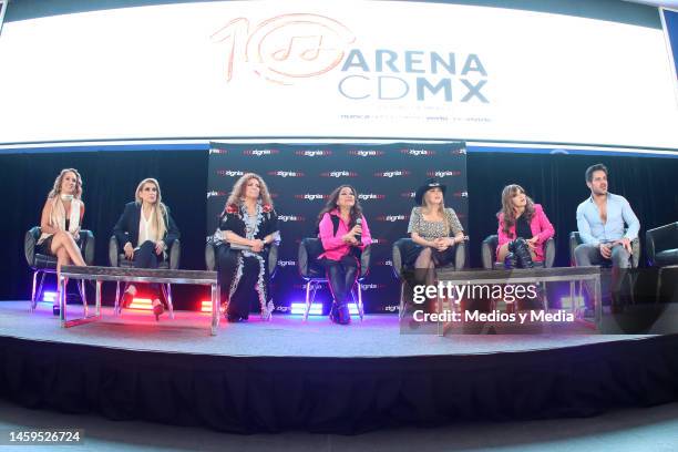 Maya Karunna, Dulce, María Del Sol, Ángela Carrasco, Alicia Villareal, Laura Flores and Hugo Mejuto attends a press conference for the new show,...