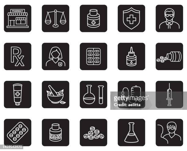 pharmacy. line icon set. medical icons. - vitamin iv stock illustrations
