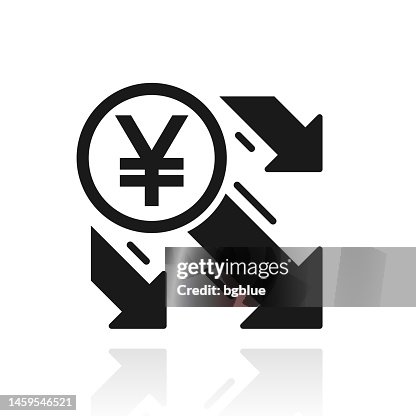 Yen decrease. Icon with reflection on white background Yen decrease. Icon with reflection on white background