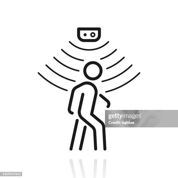 motion sensor. icon with reflection on white background - motion detector stock illustrations