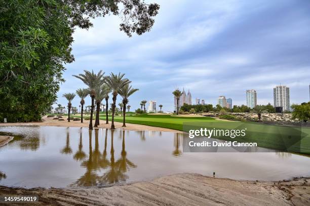 View of the 12th hole as heavy overnight rain causes a delay in the start of play during Day One of the Hero Dubai Desert Classic at Emirates Golf...