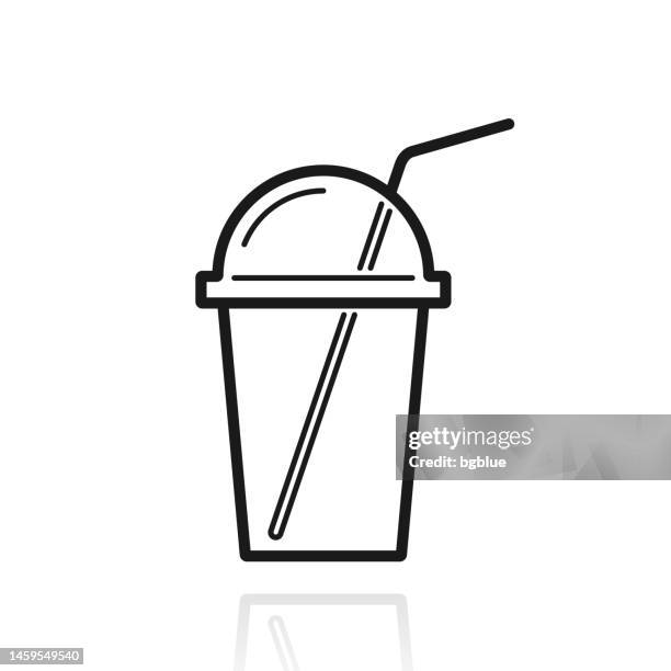 cup with straw. icon with reflection on white background - smoothie sparse stock illustrations