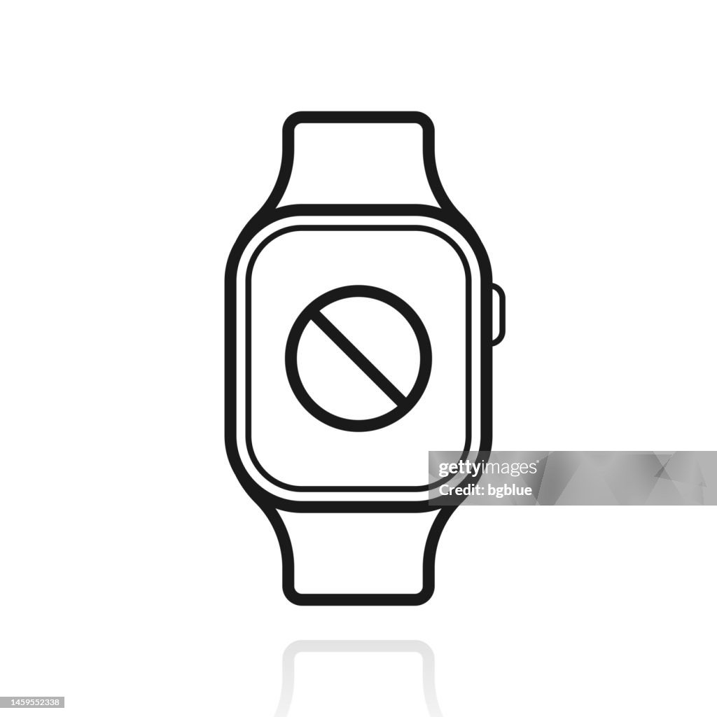Smartwatch with No symbol. Icon with reflection on white background