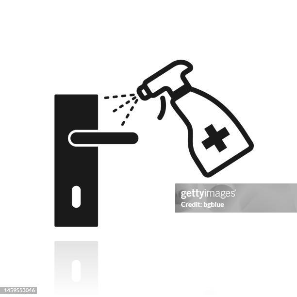 door handle disinfection. icon with reflection on white background - entry level icon stock illustrations