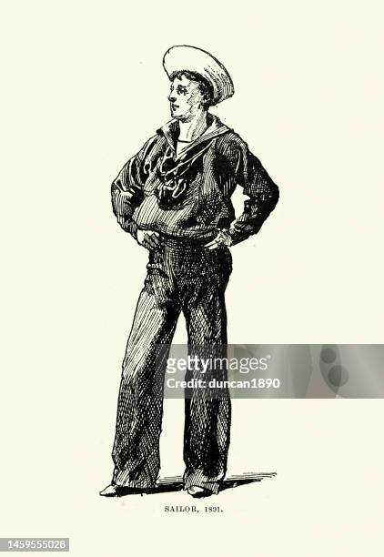 kostüm eines matrosen der britischen royal navy, viktorianische ära, 1891, spätes 19. jahrhundert militäruniformen - kapitänsmütze stock-grafiken, -clipart, -cartoons und -symbole