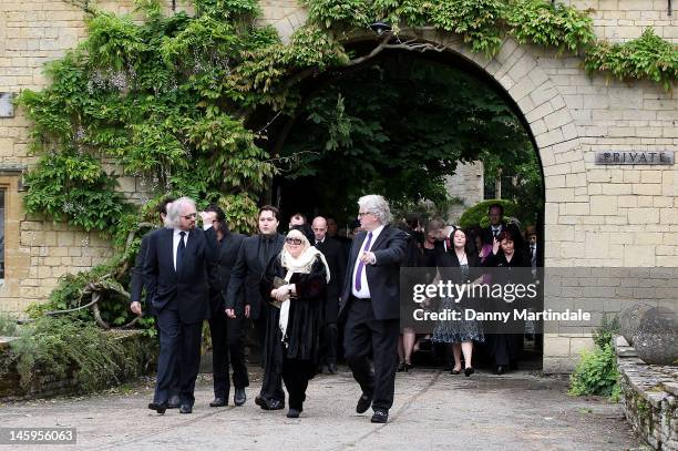 Barry Gibb , Robin's son Robin-John Gibb and Robin's widow Dwina Murphy Gibb and other members of the Gibb family arrive for Robin Gibb's funeral at...