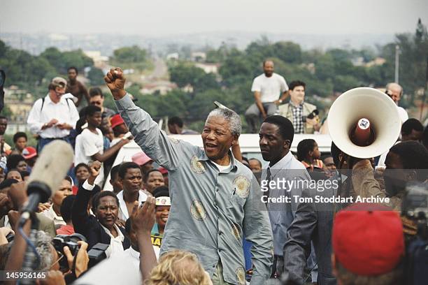 Leader Nelson Mandela during his presidential election campaign in Durban, South Africa, 1994.
