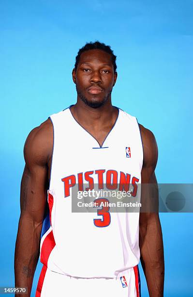 Ben Wallace of the Detroit Pistons poses for a portrait during Media Day on September 30, 2002 at the Palace of Auburn Hills in Auburn Hills,...