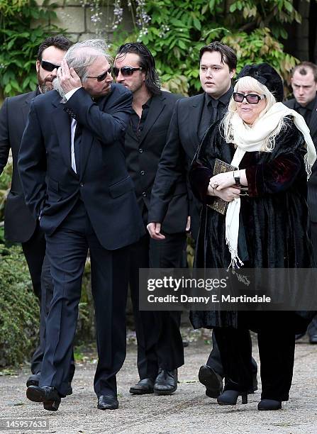 Barry Gibb , Robin's son Robin-John Gibb and Robin's widow Dwina Murphy Gibb and other members of the Gibb family arrive for Robin Gibb's funeral at...