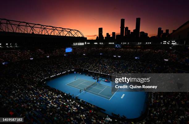 General view of the Semifinal singles match between Elena Rybakina of Kazakhstan and Victoria Azarenka during day 11 of the 2023 Australian Open at...