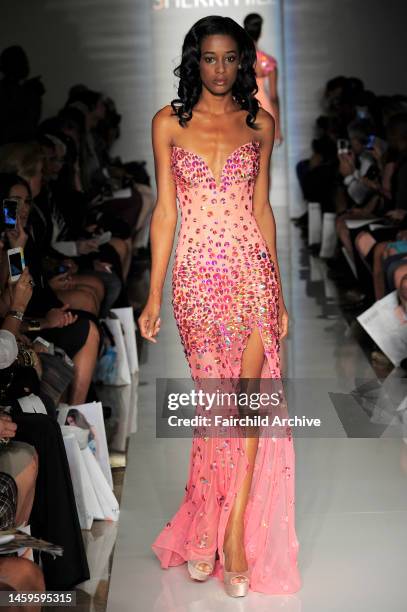 Model on the runway at Evening Sherri Hill's spring 2013 show at Trump Tower.