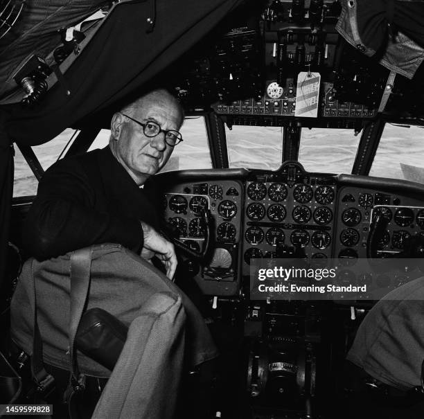 Sir Matthew Slattery pictured in the cockpit of a plane after being appointed the new Chairman of the British Overseas Airways Corporation , on...