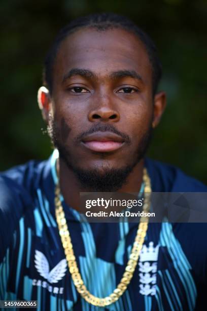 Jofra Archer of England poses on January 26, 2023 in Bloemfontein, South Africa.