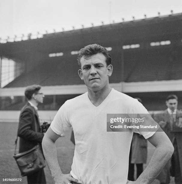 English footballer Trevor Smith , a centre half with Birmingham City football club, training with the England national squad at Highbury stadium in...