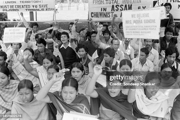 Women belonging to Bodo tribal organisations demanding a separate state of Bodoland from the north eastern state of Assam in New Delhi.