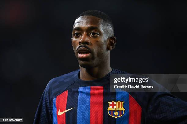 Ousmane Dembélé of FC Barcelona looks on during the Copa Del Rey Quarter Final match between FC Barcelona and Real Sociedad at Spotify Camp Nou on...