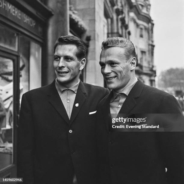 Swedish footballers Ake Johansson and Sven Axbom pictured in London where Sweden are to play England at Wembley Stadium, on October 27th, 1959.