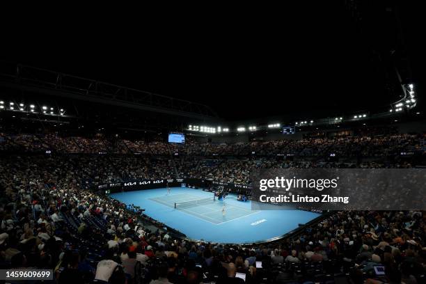 General view in the Semifinal singles match between Aryna Sabalenk and Magda Linette of Poland during day 11 of the 2023 Australian Open at Melbourne...
