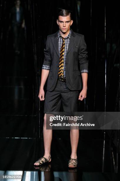 Model on the runway at Les Hommes Homme's spring 2009 show at the Corso Italia in Milan.